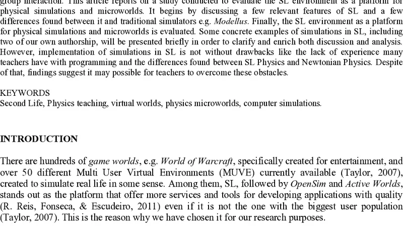 Second Life as a Platform for Physics Simulations and Microworlds: An   Evaluation