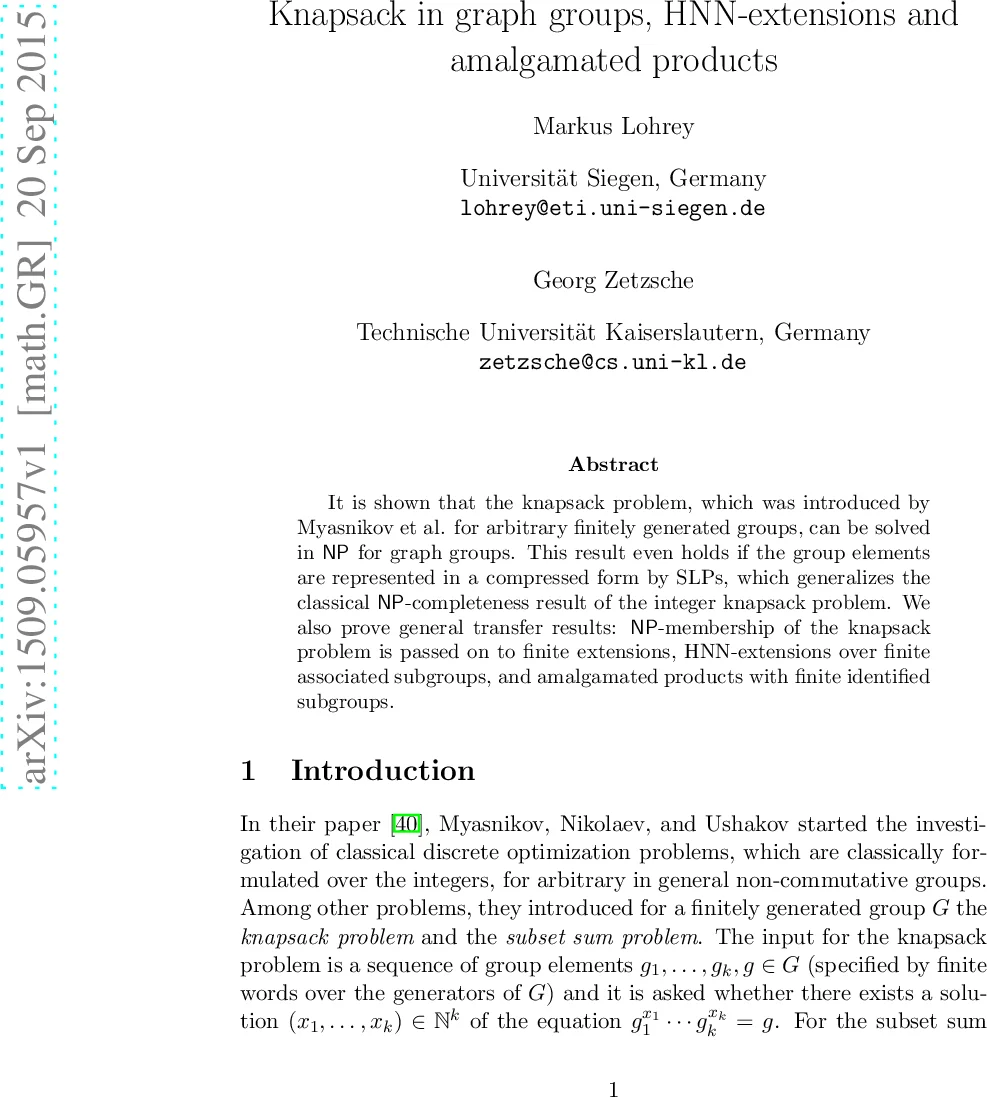 Knapsack in graph groups, HNN-extensions and amalgamated products
