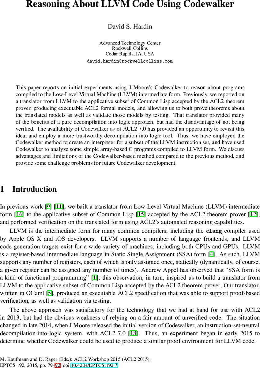 Reasoning About LLVM Code Using Codewalker