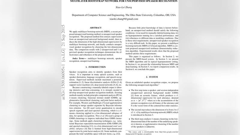 Multilayer bootstrap network for unsupervised speaker recognition