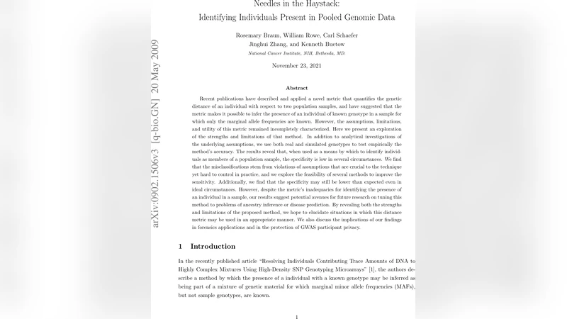 Needles in the Haystack: Identifying Individuals Present in Pooled   Genomic Data