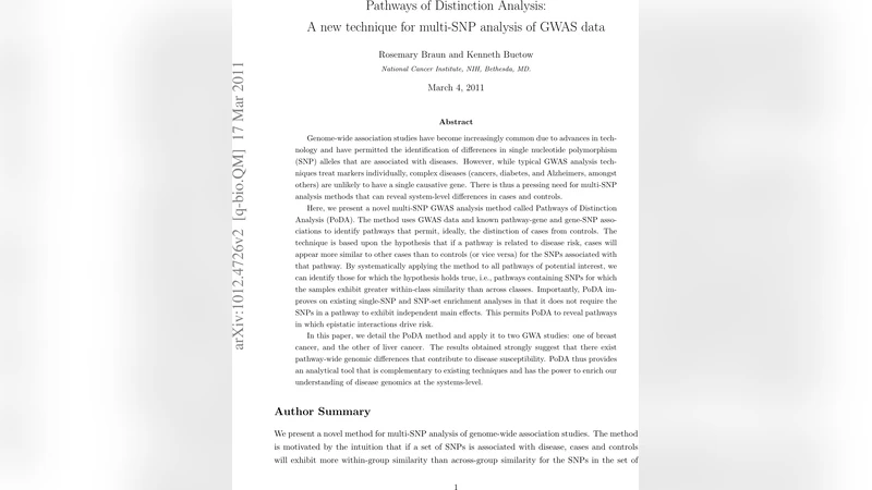Pathways of Distinction Analysis: a new technique for multi-SNP analysis   of GWAS data