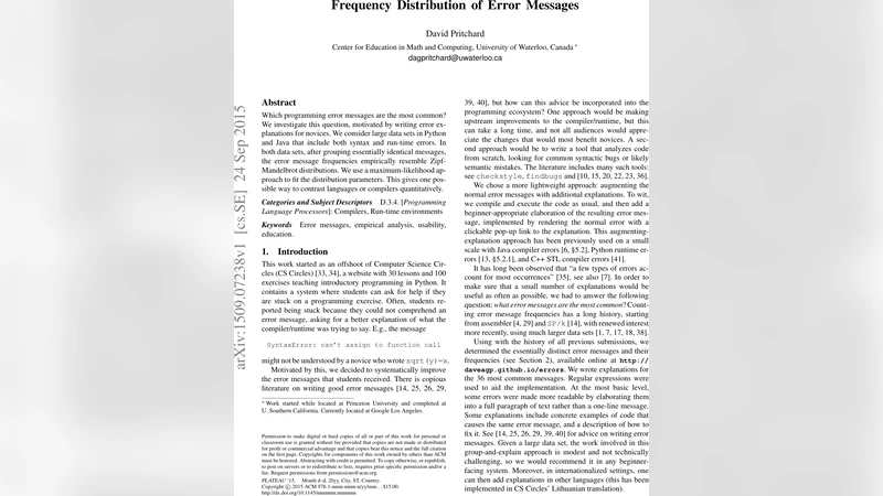 Frequency Distribution of Error Messages