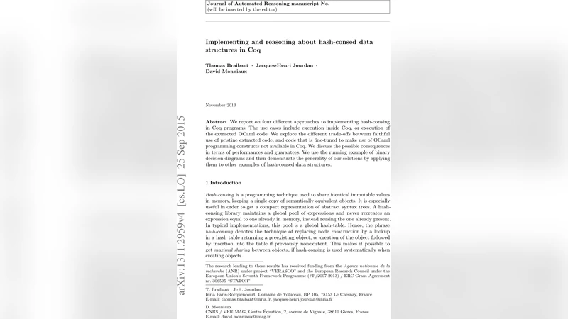 Implementing and reasoning about hash-consed data structures in Coq