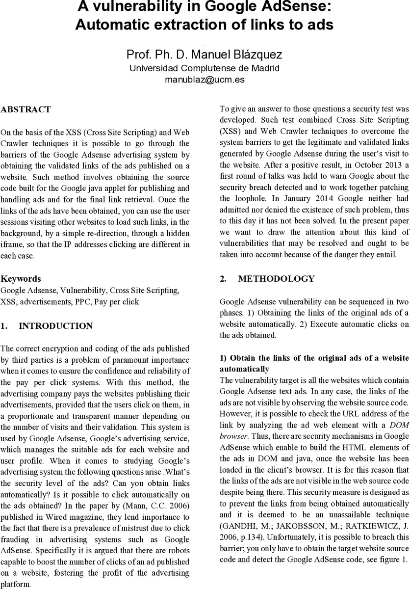 A vulnerability in Google AdSense: Automatic extraction of links to ads