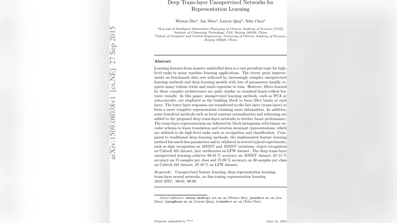 Deep Trans-layer Unsupervised Networks for Representation Learning