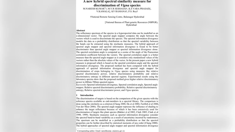 A new hybrid spectral similarity measure for discrimination of Vigna   species