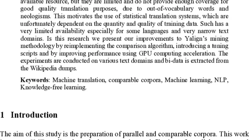 Tuned and GPU-accelerated parallel data mining from comparable corpora