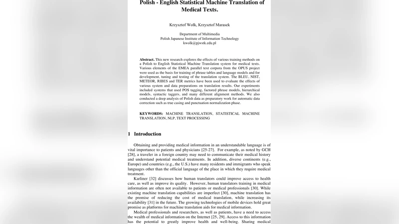Polish -English Statistical Machine Translation of Medical Texts