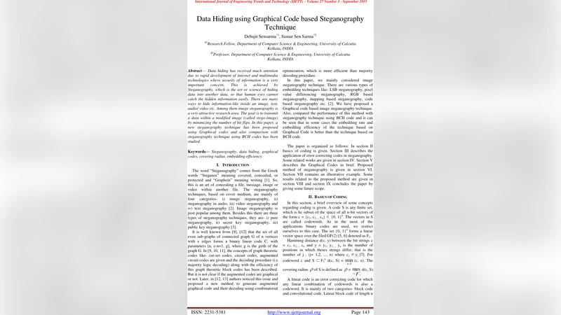 Data Hiding using Graphical Code based Steganography Technique