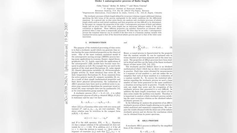 Order 1 autoregressive process of finite length