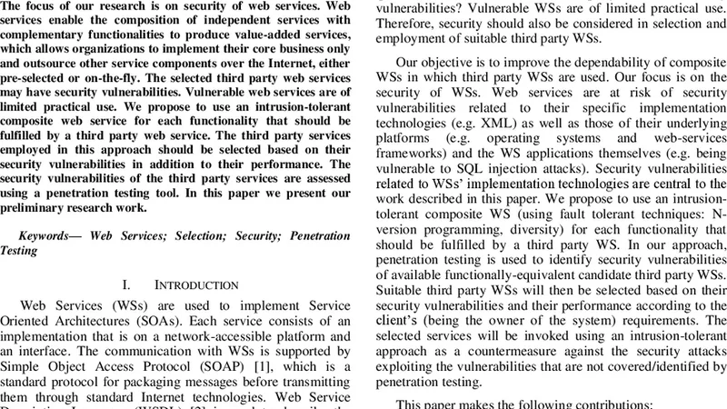 Security-aware selection of Web Services for Reliable Composition