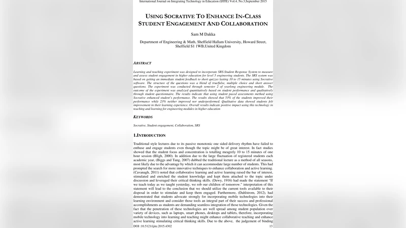 Using Socrative to Enhance In-Class Student Engagement and Collaboration