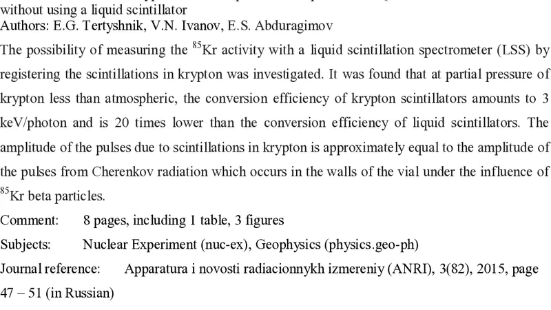 Measurement of Krypton-85 in samples of atmospheric with Quantulus 1220   device without using a liquid scintillator