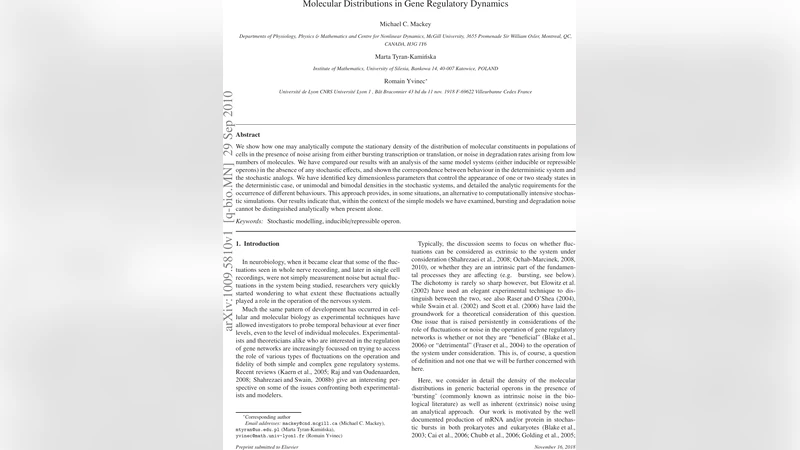 Molecular Distributions in Gene Regulatory Dynamics