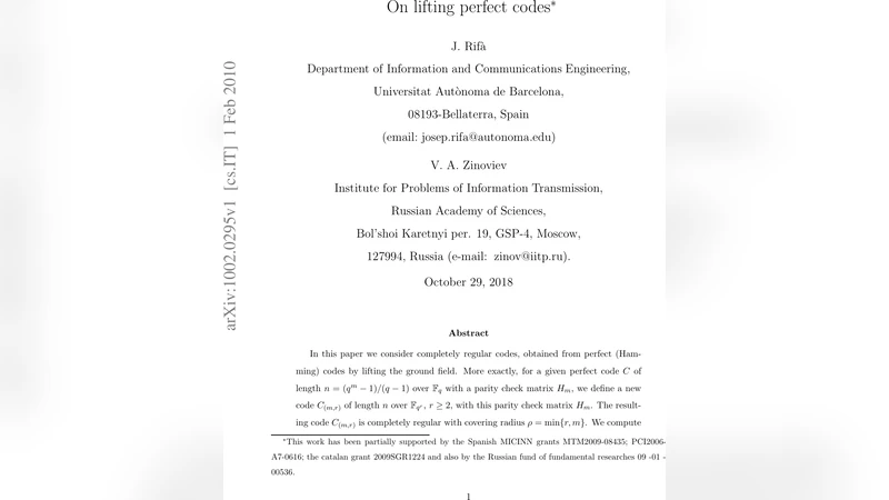 On lifting perfect codes