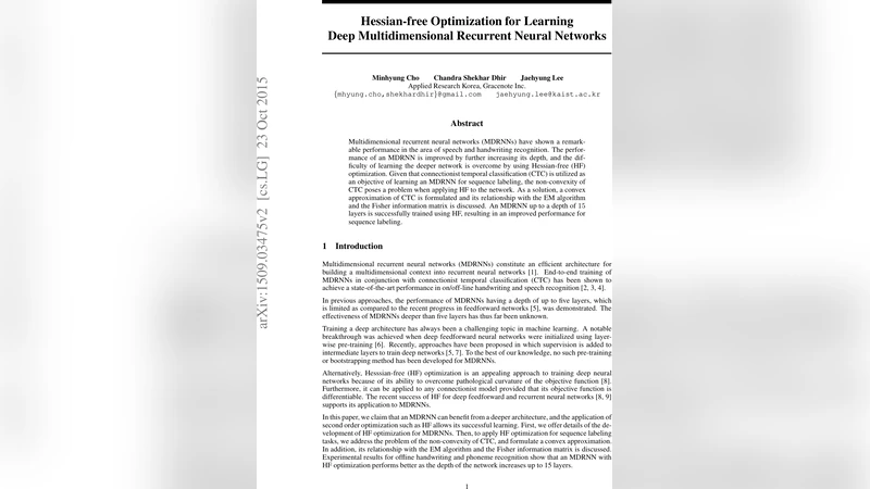 Hessian-free Optimization for Learning Deep Multidimensional Recurrent   Neural Networks