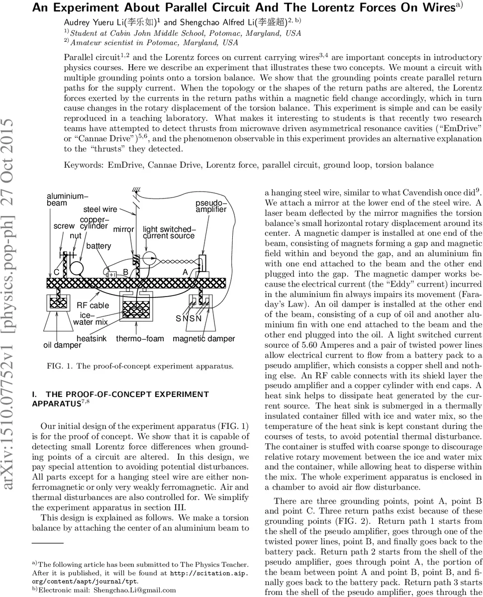 An Experiment About Parallel Circuit And The Lorentz Forces On Wires