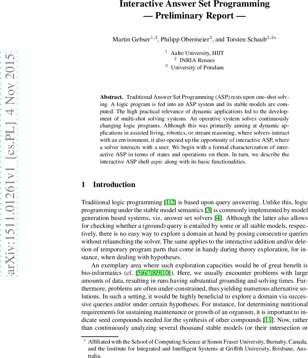 Interactive Answer Set Programming - Preliminary Report