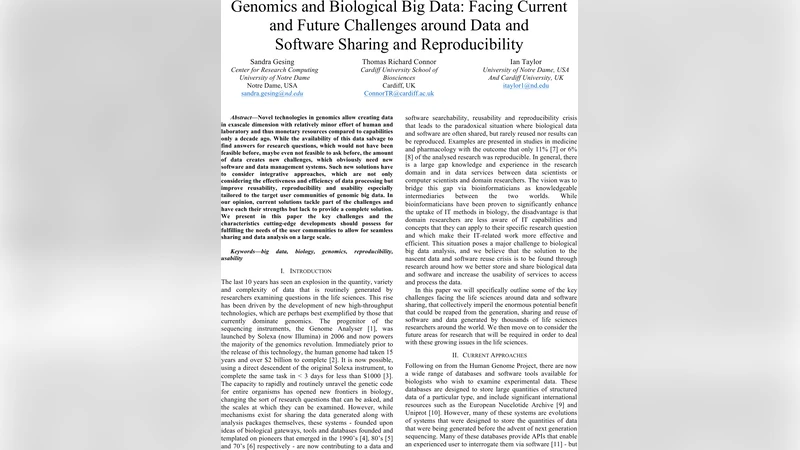 Genomics and Biological Big Data: Facing Current and Future Challenges   around Data and Software Sharing and Reproducibility