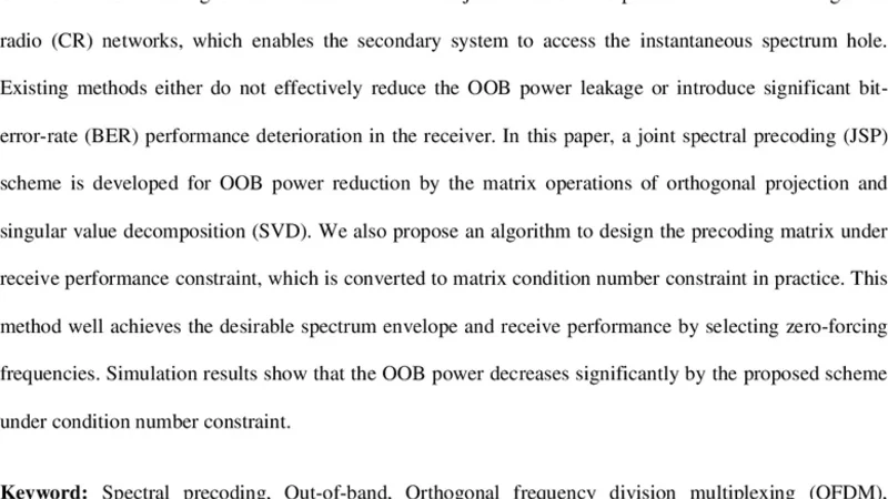 Spectral Precoding for Out-of-band Power Reduction under Condition   Number Constraint in OFDM-Based System