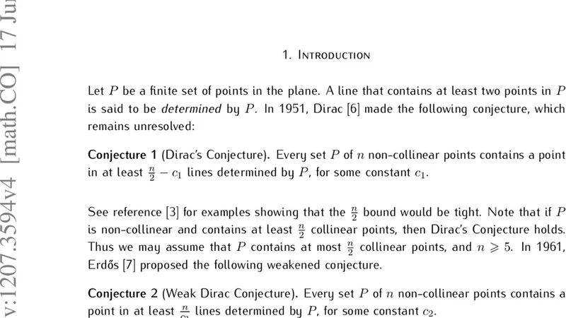 Progress on Diracs Conjecture