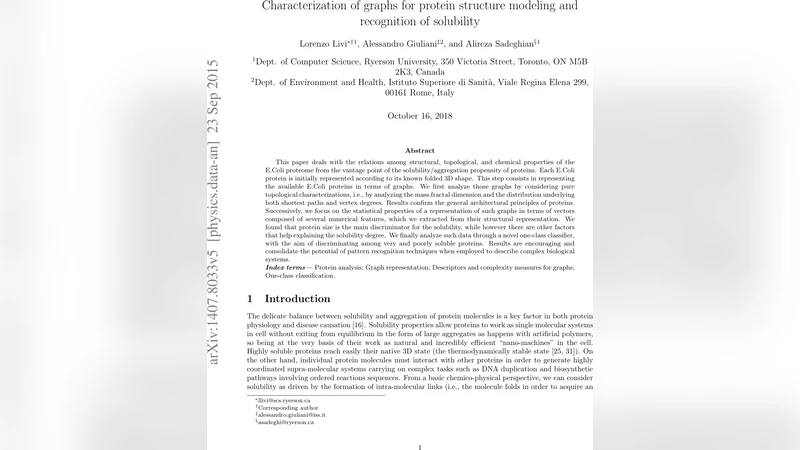 Characterization of graphs for protein structure modeling and   recognition of solubility
