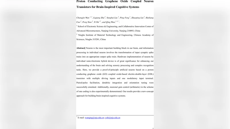 Proton Conducting Graphene Oxide Coupled Neuron Transistors for   Brain-Inspired Cognitive Systems
