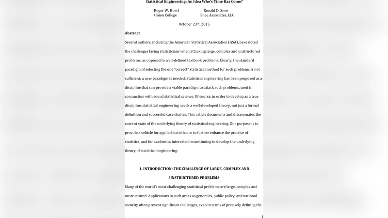 Statistical Engineering: An Idea Whose Time Has Come?