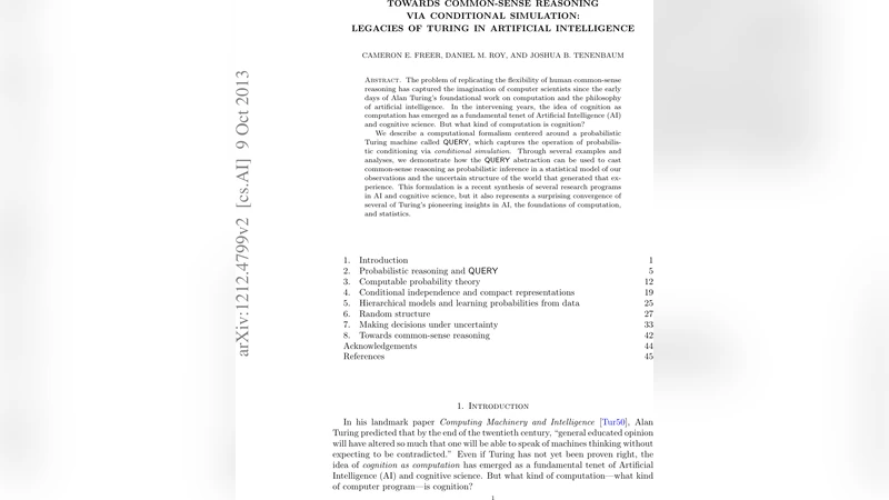 Towards common-sense reasoning via conditional simulation: legacies of   Turing in Artificial Intelligence