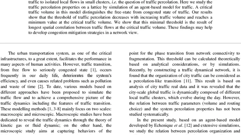 Percolation properties in a traffic model