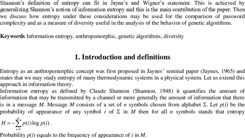 Information entropy as an anthropomorphic concept