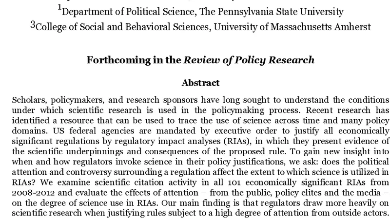 Science Use in Regulatory Impact Analysis: The Effects of Political   Attention and Controversy
