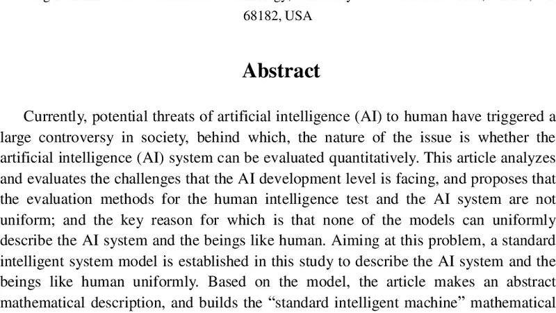 A Study on Artificial Intelligence IQ and Standard Intelligent Model