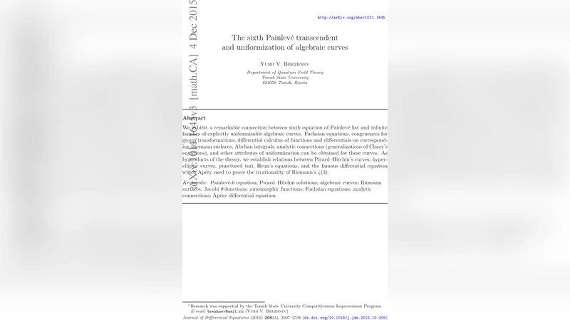 The sixth Painleve transcendent and uniformization of algebraic curves