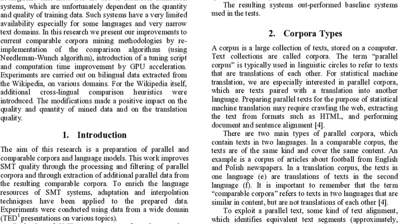 Unsupervised comparable corpora preparation and exploration for   bi-lingual translation equivalents