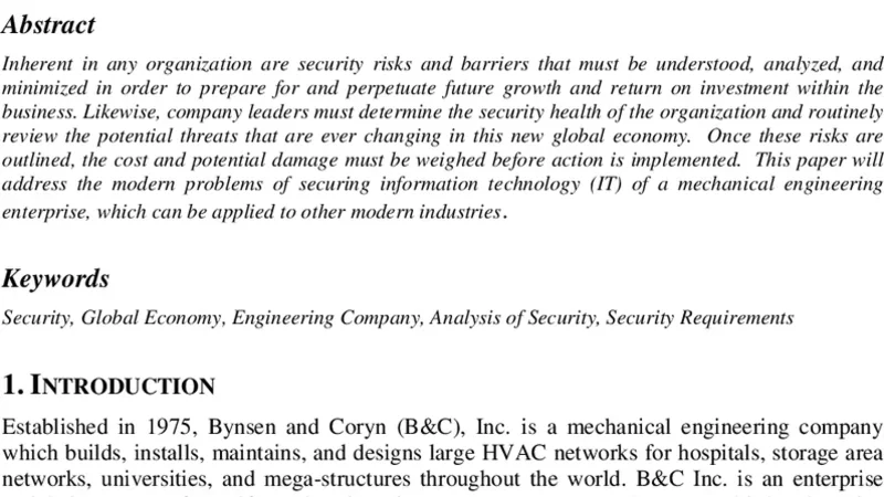 Security Risks in Mechanical Engineering Industries
