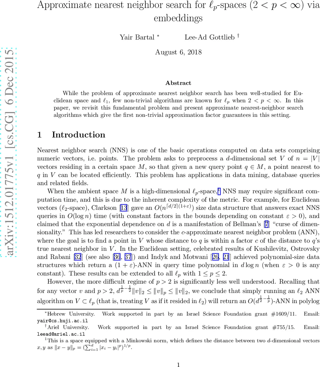 Approximate nearest neighbor search for $ell_p$-spaces ($2 < p <   infty$) via embeddings