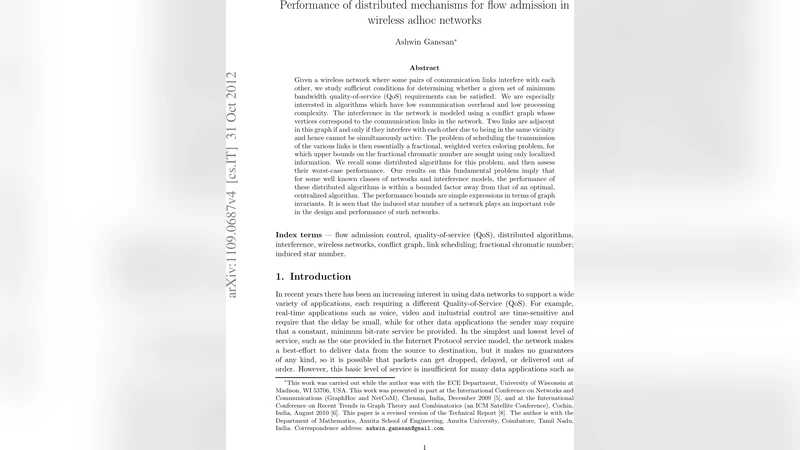 Performance of distributed mechanisms for flow admission in wireless   adhoc networks