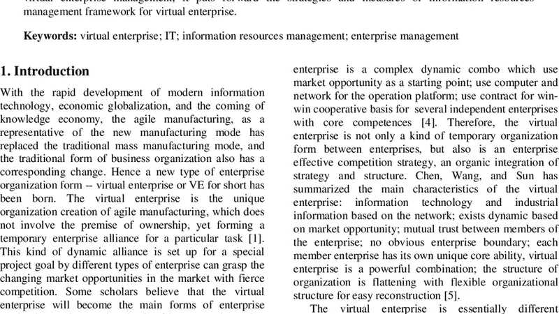 Information Resources Management Framework for Virtual Enterprise
