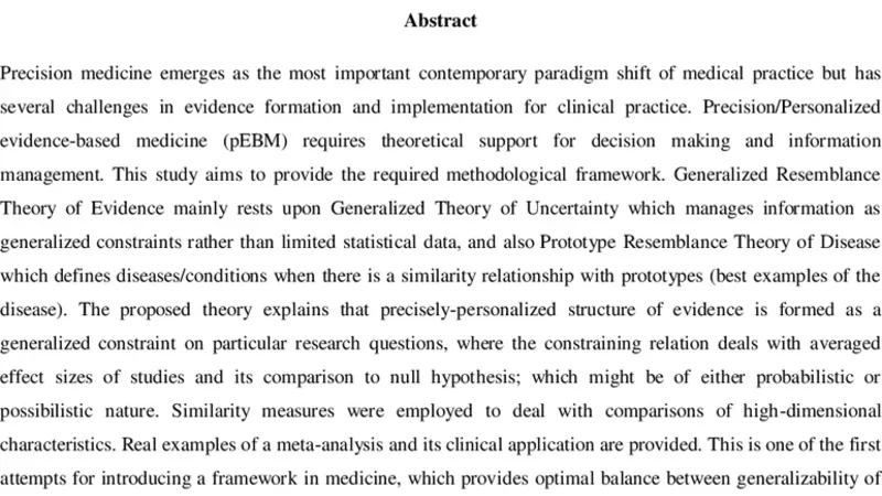 Generalized Resemblance Theory of Evidence: a Proposal for   Precision/Personalized Evidence-Based Medicine