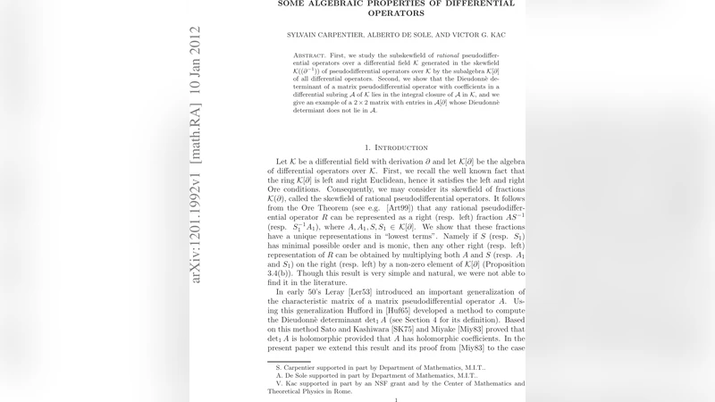 Some algebraic properties of differential operators