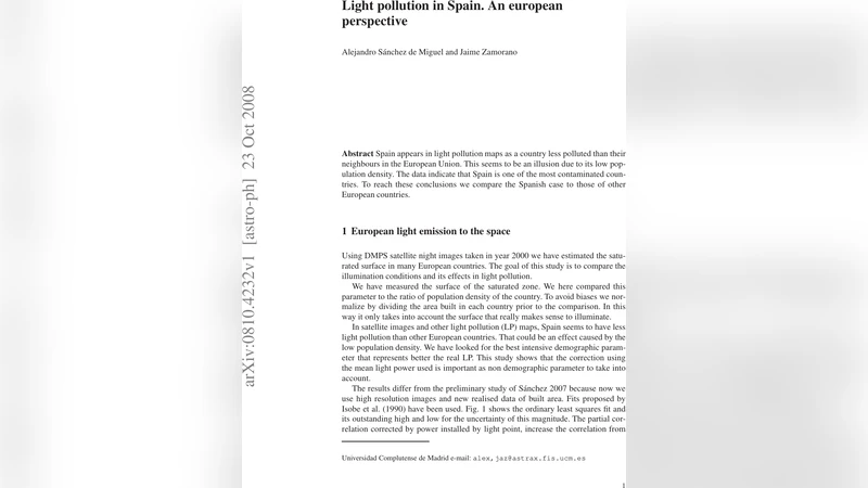 Light pollution in Spain. An european perspective