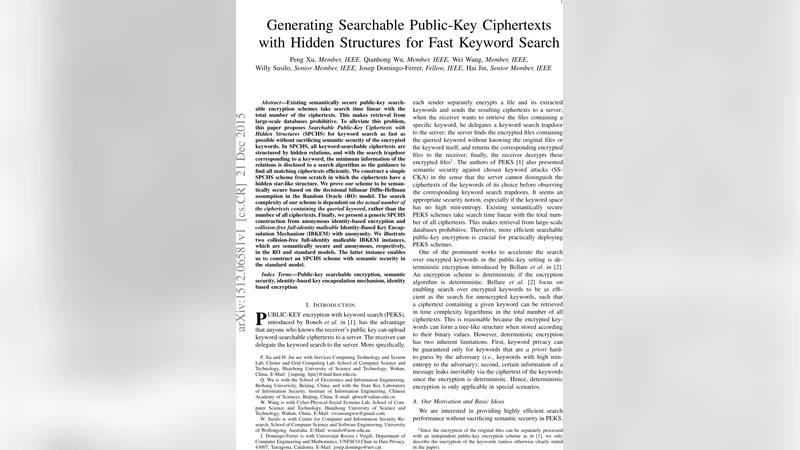 Generating Searchable Public-Key Ciphertexts with Hidden Structures for   Fast Keyword Search