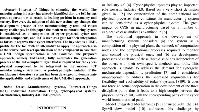 UML4IoT - A UML profile to exploit IoT in cyber-physical manufacturing   systems