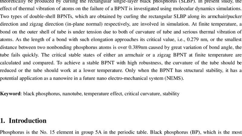 Thermal stability of a free nanotube from single-layer black phosphorus