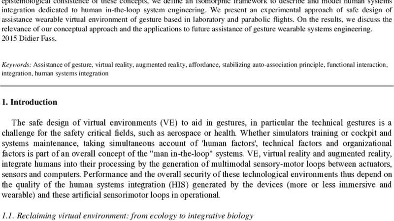 Affordances and Safe Design of Assistance Wearable Virtual Environment   of Gesture