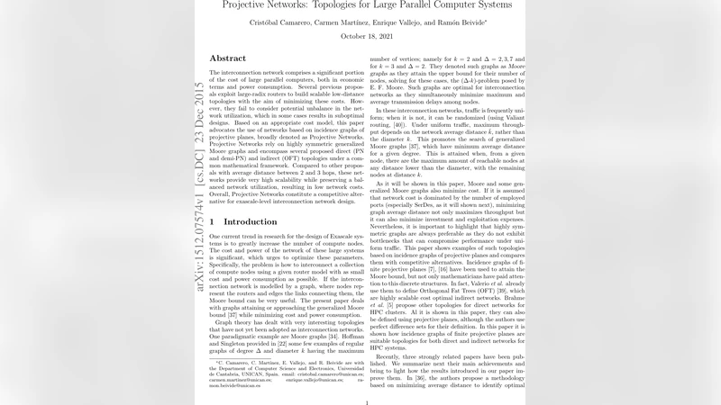 Projective Networks: Topologies for Large Parallel Computer Systems