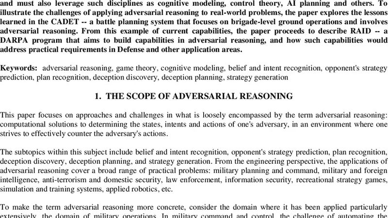 Toward a Research Agenda in Adversarial Reasoning: Computational   Approaches to Anticipating the Opponents Intent and Actions