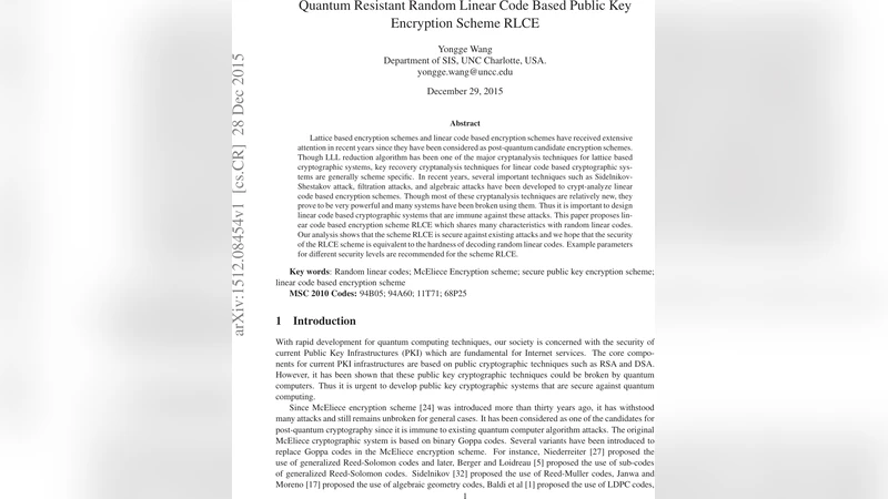 Quantum Resistant Random Linear Code Based Public Key Encryption Scheme   RLCE